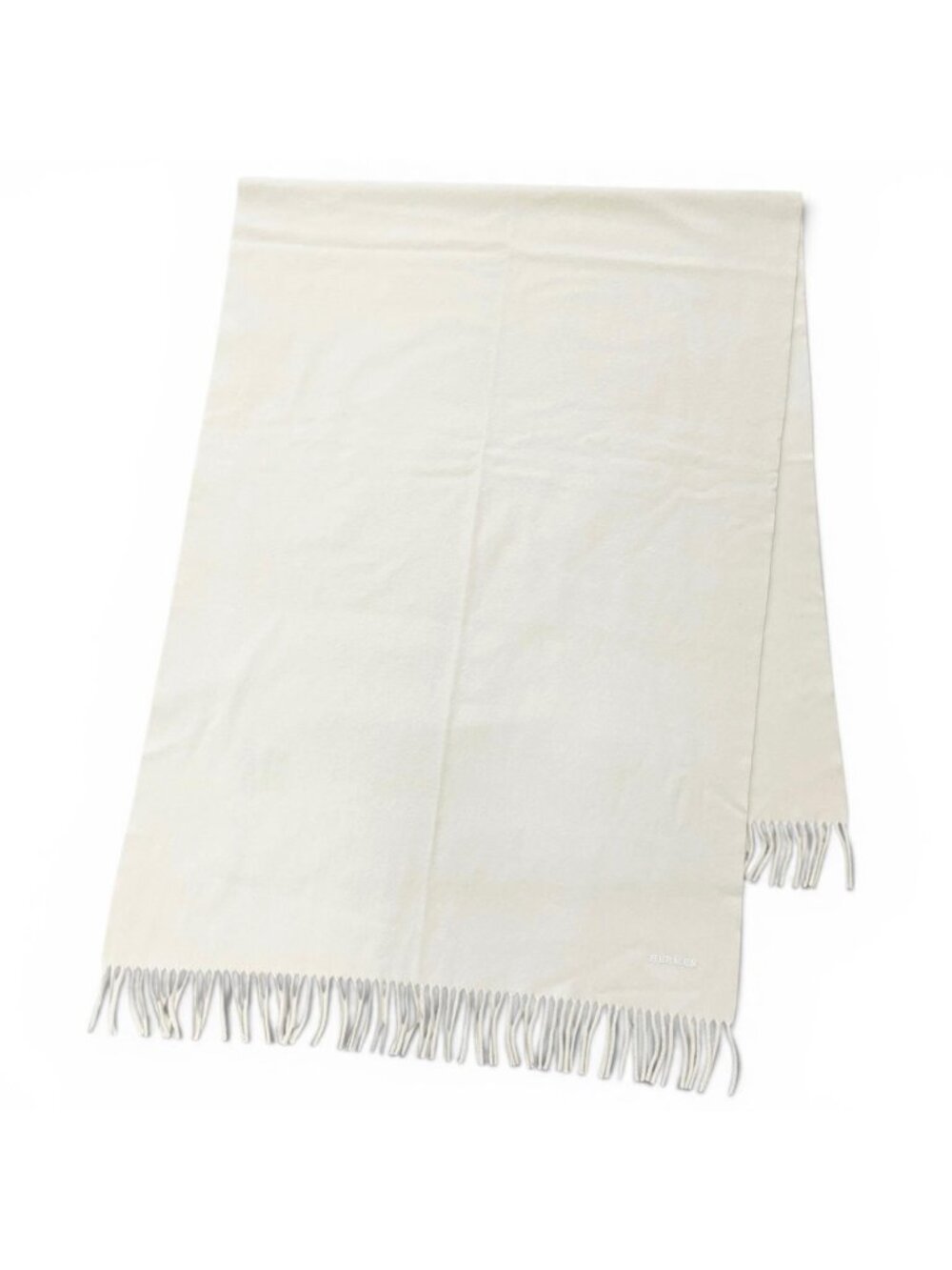 Hermes Cashmere 100% Logo Embroidery Fringe Large Shawl Scarf Ivory